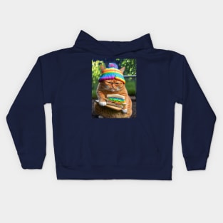 Orange Cat with Rainbow Hat Kids Hoodie